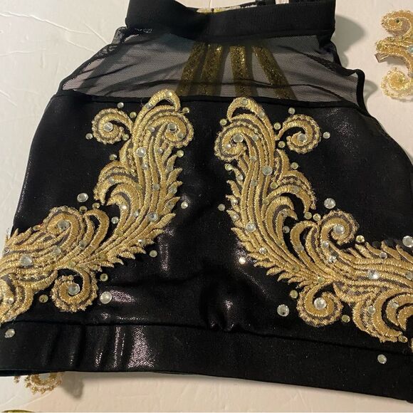 Custom glamorous mature solo dance costume 2 piece leather fringe black MC LC - Picture 6 of 15